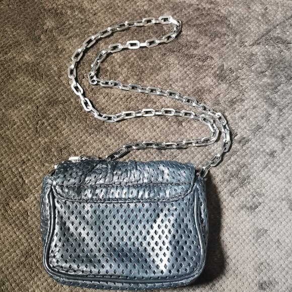 Black/Silver Perforated Lamb Leather Crossbody EUC #238 - Picture 7 of 11